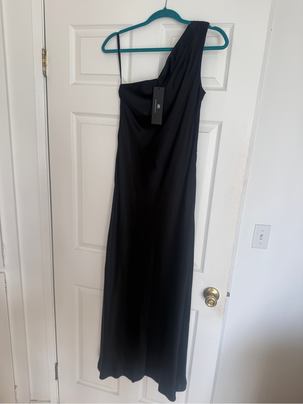 NWT Banana Republic Monogram 100% SILK One Shoulder Maxi Dress Sz S Gown Black